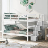 Bellemave® Full Size Stairway Bunk Bed with Storage and Guard Rail - Bellemave